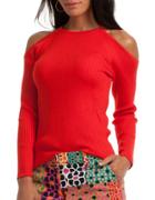 Trina Turk Merino Wool Ribbed Knit Cold Shoulder Sweater