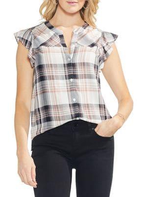 Vince Camuto Dobby Plaid Ruffle Top