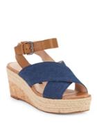 French Connection Elvia Leather & Denim Espadrille Wedge Sandals