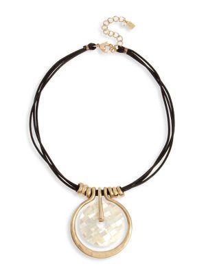 Robert Lee Morris Soho Mosaic Goldtone And Leather Geometric Circle Pendant Necklace