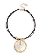 Robert Lee Morris Soho Mosaic Goldtone And Leather Geometric Circle Pendant Necklace