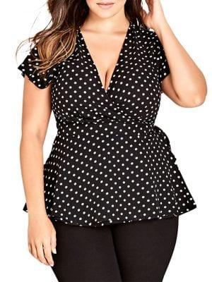 City Chic Plus Polka Dot Wrap Fun Top