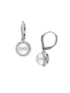 Sonatina Sterling Silver, 8-8.5mm White Button Pearl & Diamond Halo Earrings