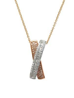 Effy 14k White & Rose Gold And Diamond Pendant Necklace