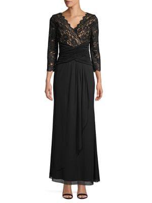 Eliza J Lace Gathered Evening Gown
