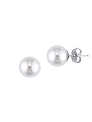 Sonatina 14k White Gold & White Round Pearl Stud Earrings