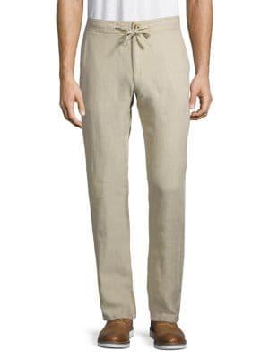 Black Brown Linen Drawstring Pants
