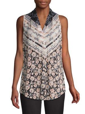 Calvin Klein Sleeveless Floral Chiffon Blouse