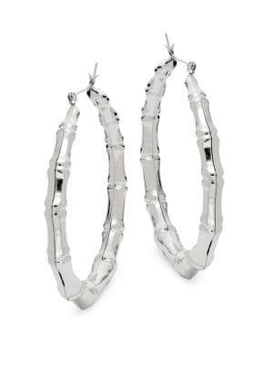 Design Lab Silvertone Bamboo-link Hoop Earrings