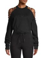 La La Anthony Lace-up Cold Shoulder Sweater