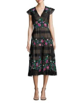 Tadashi Shoji Floral Embroidered Midi Dress