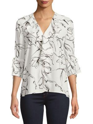 Karl Lagerfeld Paris Floral Ruffle Trim Blouse