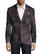 Tallia Orange Slim Fit Leaf Print Cotton Sportcoat