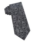 Black Brown Tonal Floral Cotton-silk Tie