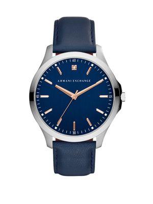 Armani Exchange Hampton Stainless Steel And Leather-strap Watch
