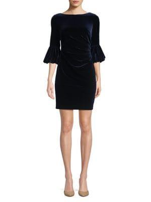 Eliza J Petite Bell-sleeve Velvet Sheath Dress
