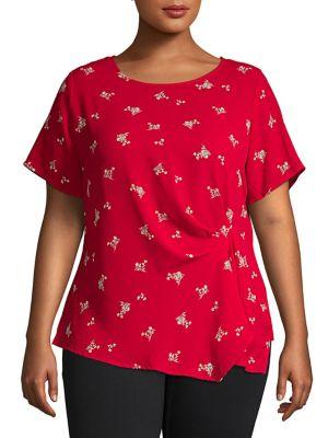 Vince Camuto Plus Desert Bouquet Side-gathered Blouse
