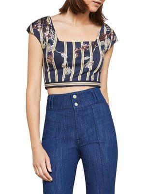 Bcbgmaxazria Sequined Striped Crop Top