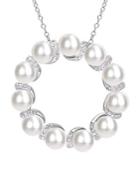Sonatina Sterling Silver, 5-5.5mm White Pearl & Diamond Pendant Necklace