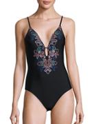 Design Lab Lord & Taylor Adjustable Strap Embroidered One-piece