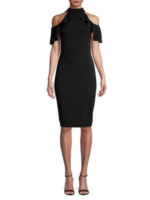 Quiz Ruffled Cold-shoulder Sheath Dress