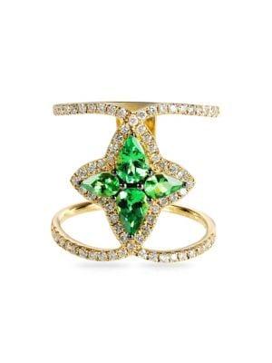 Marco Moore 14k Yellow Gold, Green Garnet & 0.50 Tcw Diamond Ring