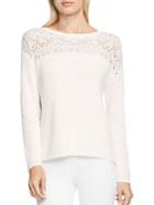 Vince Camuto Lace Yoke Ribbed Pullover