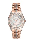 Bulova Crystal Stainless Steel And Rose Watch- 98l197