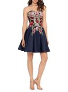 Blondie Nites Embroidered Satin Strapless Fit-&-flare Party Dress