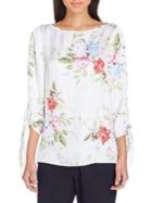 Tahari Arthur S. Levine Floral Boatneck Tied-sleeve Top