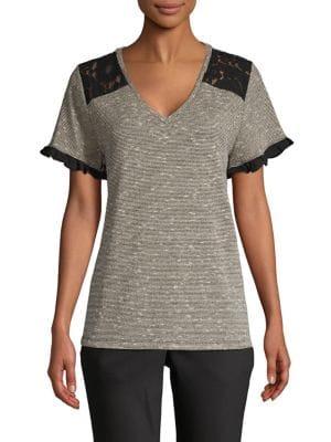 Karl Lagerfeld Paris Ruffle & Lace V-neck Tee