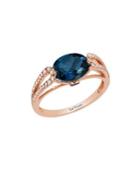 Le Vian Chocolatier Deep Sea Blue Topaz, Chocolate Diamonds, Vanilla Diamonds And 14k Strawberry Gold Ring