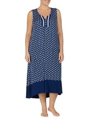 Ellen Tracy Plus Sleeveless Geo-print Sleeping Gown