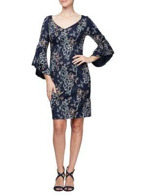 Alex Evenings Floral Bell-sleeve Shift Dress