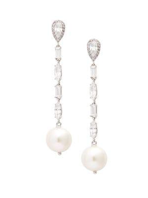Nadri Cadence 0.5mm Freshwater Pearl And Crystal Linear Earrings