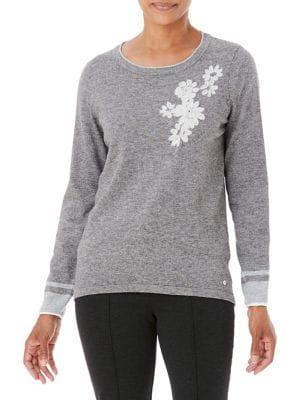 Olsen Comfy Sport Floral Applique Long Sleeve Top
