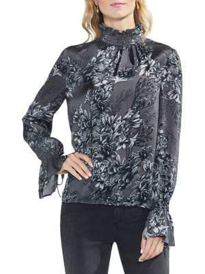 Vince Camuto Shirred Floral Self-tie Blouse