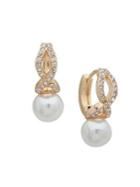 Anne Klein Goldtone, Faux Pearl & Crystal Hoop Earrings