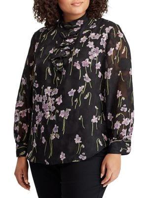 Lauren Ralph Lauren Plus Relaxed-fit Ruffled Fils Coupes Top