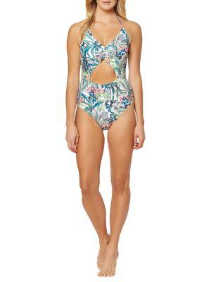 Jessica Simpson Printed Cut-out One-piece Swimsuit