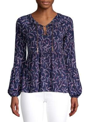Michael Michael Kors Petite Branches Lace-up Chain Blouse
