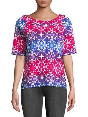 Rafaella Petite Printed Short-sleeve Cotton Top