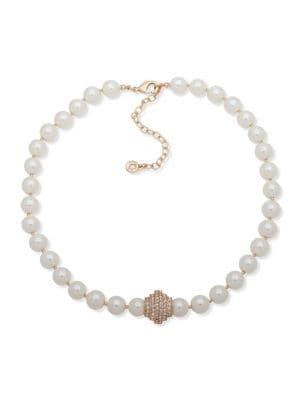 Ak Anne Klein Faux Pearl & Crystal Necklace