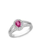 Lord & Taylor Sterling Silver, Ruby And White Topaz Ring