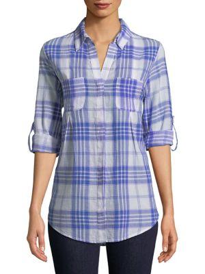 Lord & Taylor Petite Roll-tab Plaid Shirt