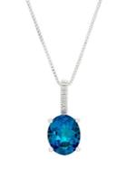 Lord & Taylor Diamond, Blue Topaz And Sterling Silver Pendant Necklace