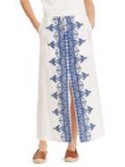 Lauren Ralph Lauren Embroidered Slit Linen Maxi Skirt
