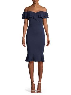 Quiz Ruffled Off-the-shoulder Knee-length Dress