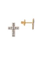Lord & Taylor Crystal And 14k Yellow Gold Cross Stud Earrings