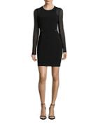 Guess Ribbed Mesh-accented Long Sleeve Sheath Dress
